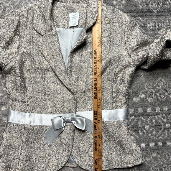 ODILLE Anthropologie BROCADE Jacket Blazer Size 8 Wool Blend Bow Detail Coquette - Picture 7 of 10